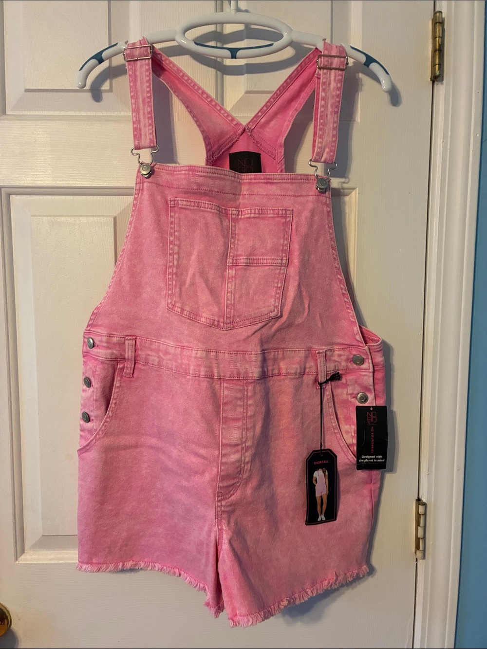 No Boundaries Pink Denim Short Overalls